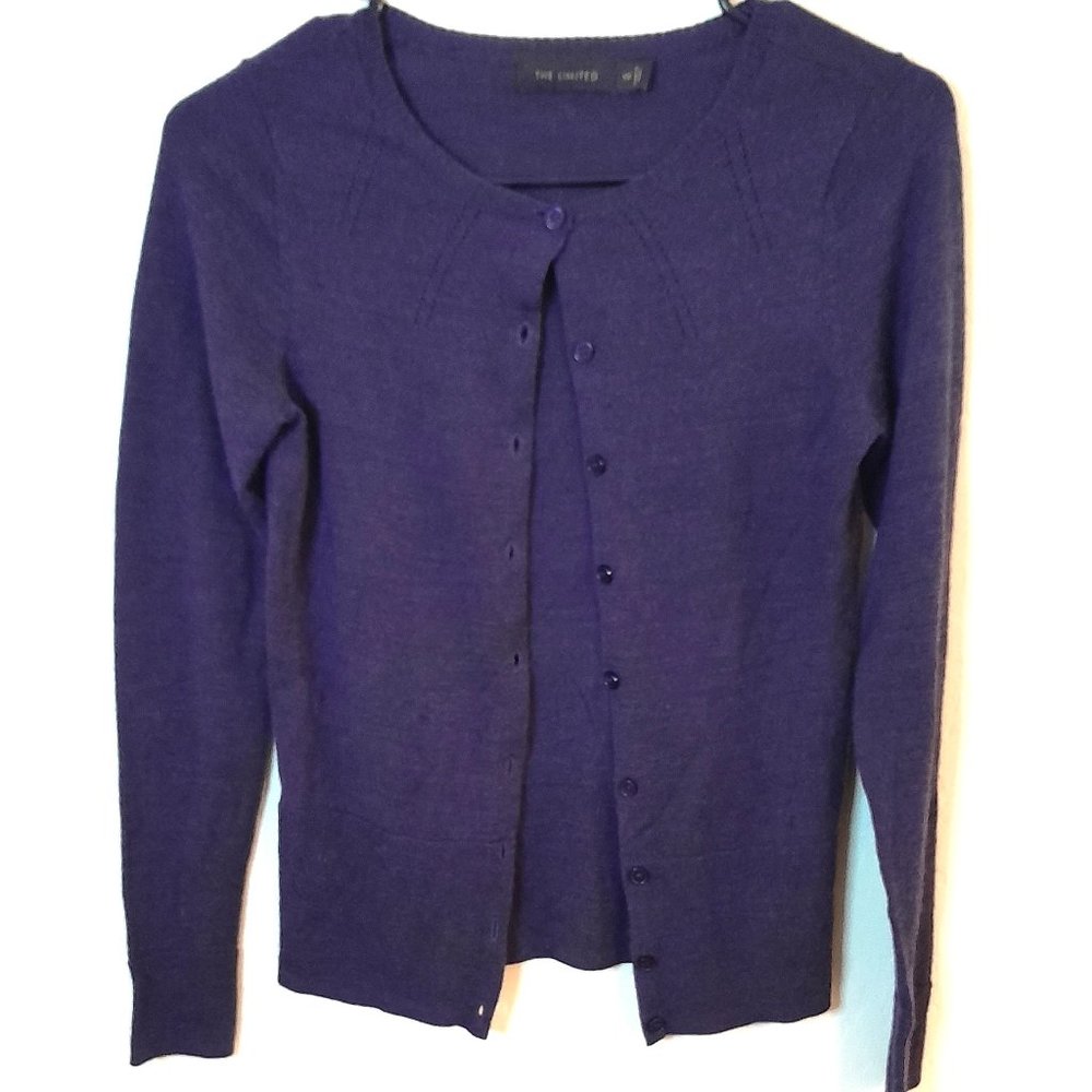 The Limited Button down Crew Neck Plum sweater. XS